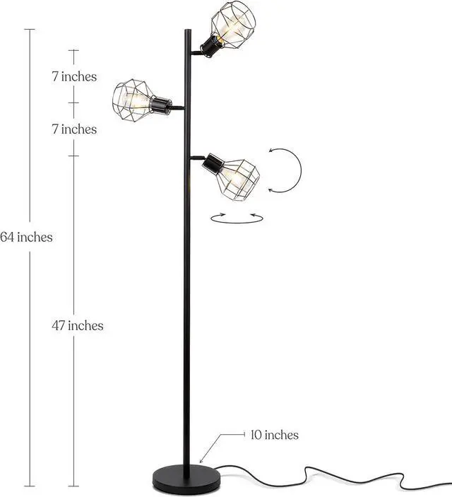 Alt view image 4 of 7 - Brightech Robin Industrial Rustic Pole Tree Floor Lamp w/ 3 Vintage Edison Bulbs
