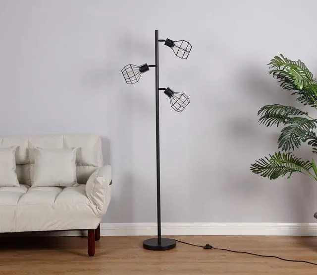 Alt view image 2 of 7 - Brightech Robin Industrial Rustic Pole Tree Floor Lamp w/ 3 Vintage Edison Bulbs