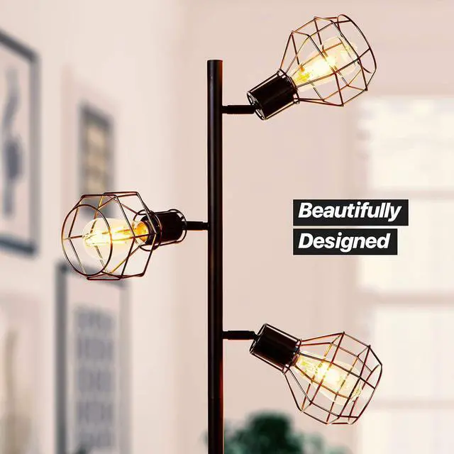 Alt view image 6 of 7 - Brightech Robin Industrial Rustic Pole Tree Floor Lamp w/ 3 Vintage Edison Bulbs