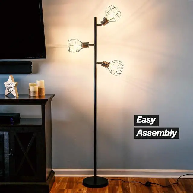 Alt view image 7 of 7 - Brightech Robin Industrial Rustic Pole Tree Floor Lamp w/ 3 Vintage Edison Bulbs