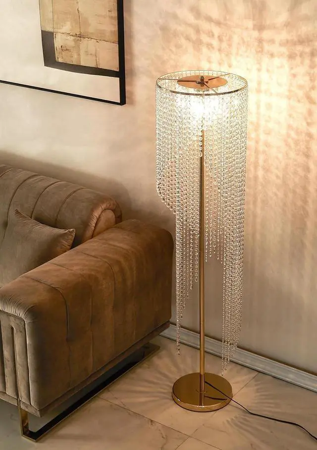 Alt view image 2 of 7 - Raindrop Crystal Floor Lamp French Golden