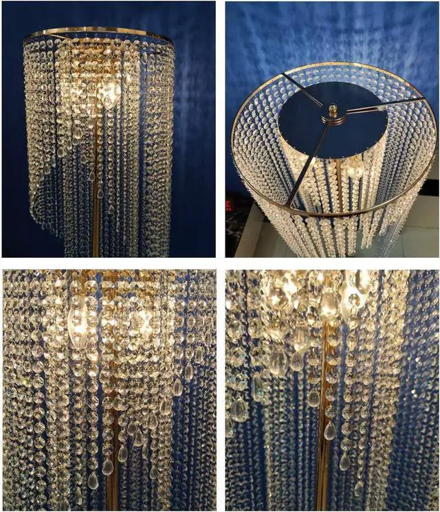 Alt view image 6 of 7 - Raindrop Crystal Floor Lamp French Golden