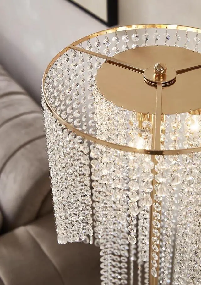 Alt view image 7 of 7 - Raindrop Crystal Floor Lamp French Golden