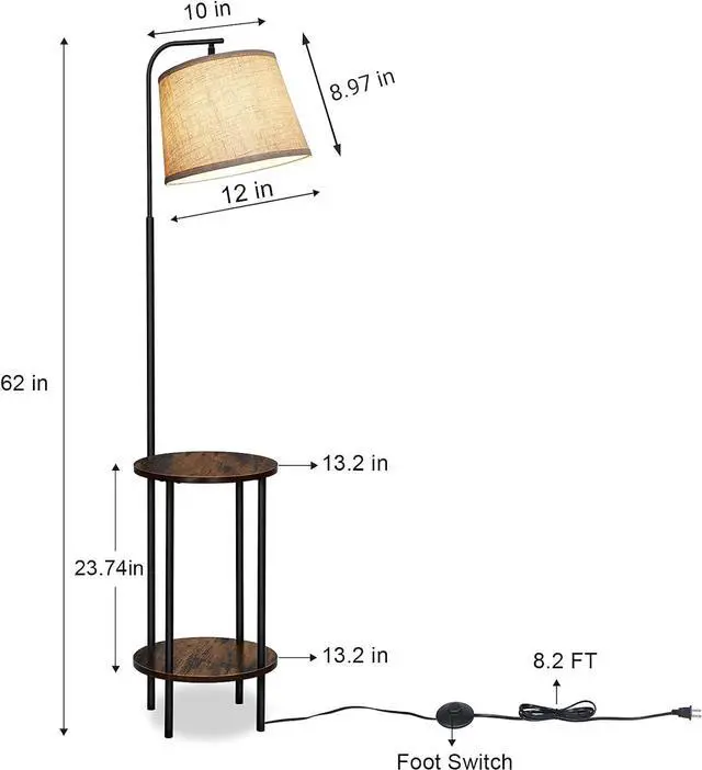 Alt view image 7 of 7 - DEWENWILS Floor Lamp with Table Attached, Farmhouse Narrow Nightstand, Wooden End Side Table Floor Lamp, Adjustable Reading Lamp for Bedroom, Living Room, Office, Kids Room