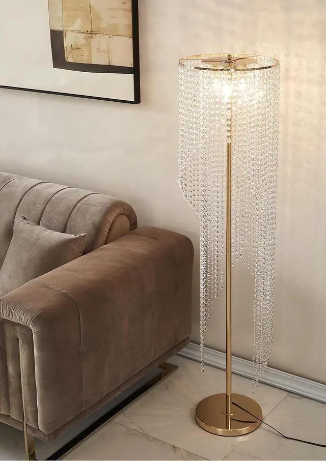 Alt view image 3 of 7 - Raindrop Crystal Floor Lamp French Golden