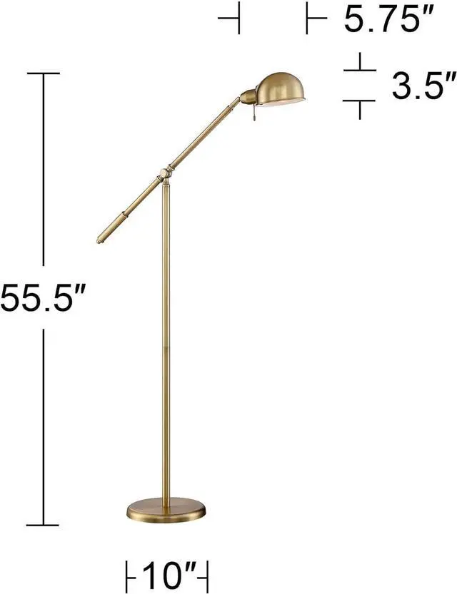 Alt view image 4 of 7 - 360 Lighting Dawson Traditional Task Pharmacy Light Floor Lamp Standing 55" Tall Antique Brass Metal Adjustable Balance Boom Arm Gold Shade Decor for Living Room Reading House Bedroom Home