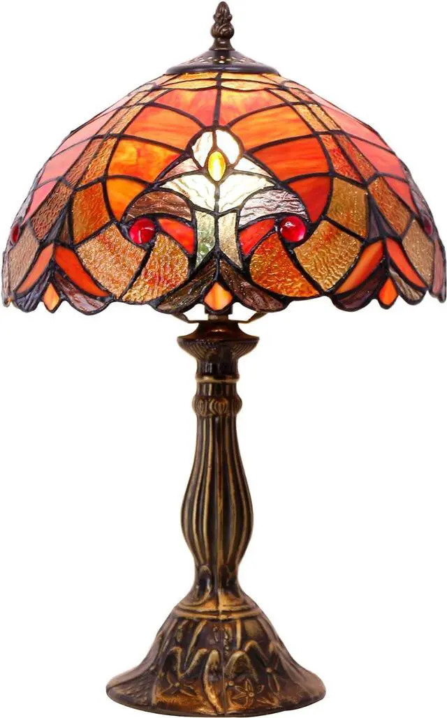 Main image of WERFACTORY Tiffany Lamp Red Liaison Stained Glass Table Lamp Desk Bedside Reading Light 12X12X18 Inches Decor Bedroom Living Room Home Office S160R Series