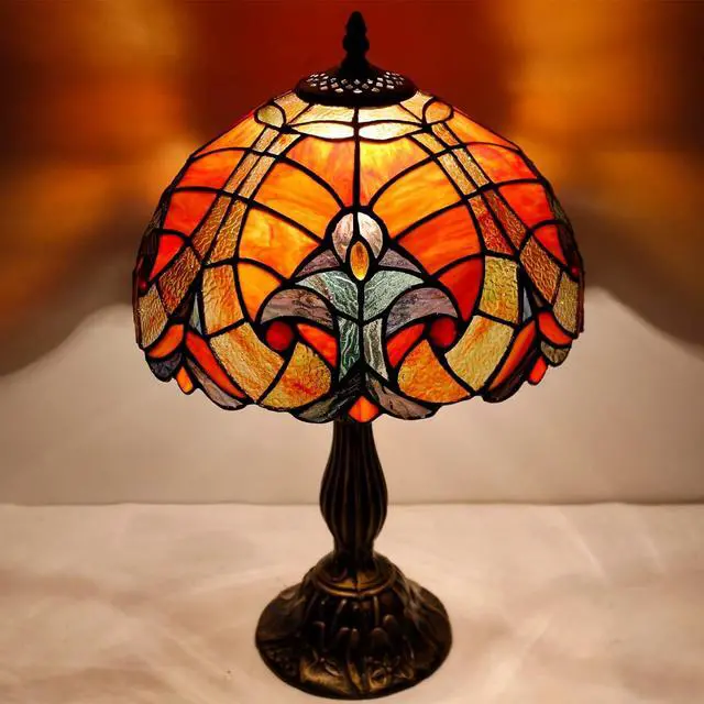 Alt view image 5 of 7 - WERFACTORY Tiffany Lamp Red Liaison Stained Glass Table Lamp Desk Bedside Reading Light 12X12X18 Inches Decor Bedroom Living Room Home Office S160R Series