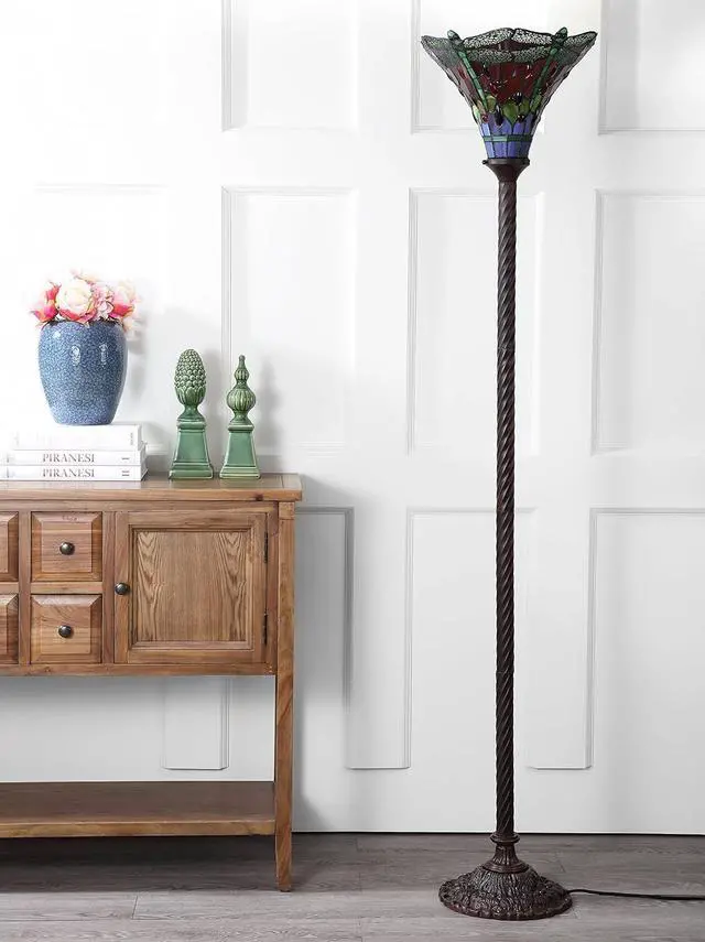 Alt view image 4 of 7 - JONATHAN Y JYL8002B Dragonfly Tiffany-Style 71" Torchiere Floor Lamp, Tiffany, Traditional, Art Nouveau Style, Elegant, Office, Living Room, Family Room, Dining Room, Bedroom, Foyer, Bronze/Green