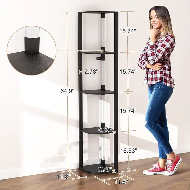 Alt view image 2 of 7 - VTRIN Corner Shelf with Light, Modern Home Decor Stand Floor Lamps with Storage Shelves for Collectibles, Sturdy 5-Tier Corner Bookshelf Cabinet Display Shelf for Living Room Bedroom Small Space