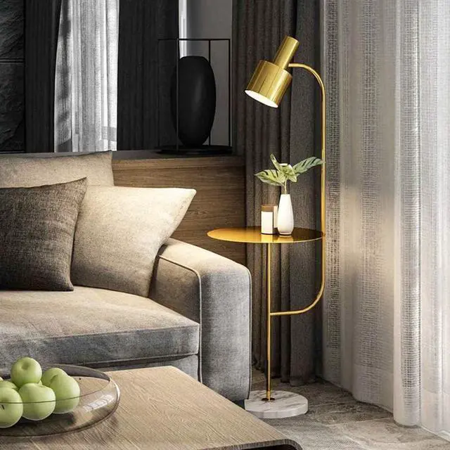 Alt view image 3 of 7 - Hsyile Lighting KU300217 Contemporary Modern Creative Floor Lamp with a Table,Suitable for Living Room,Den,Office,Bedroom - E26 Base - Brushed Brass Finish
