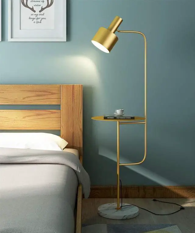 Alt view image 4 of 7 - Hsyile Lighting KU300217 Contemporary Modern Creative Floor Lamp with a Table,Suitable for Living Room,Den,Office,Bedroom - E26 Base - Brushed Brass Finish