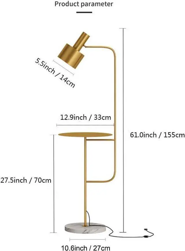 Alt view image 7 of 7 - Hsyile Lighting KU300217 Contemporary Modern Creative Floor Lamp with a Table,Suitable for Living Room,Den,Office,Bedroom - E26 Base - Brushed Brass Finish