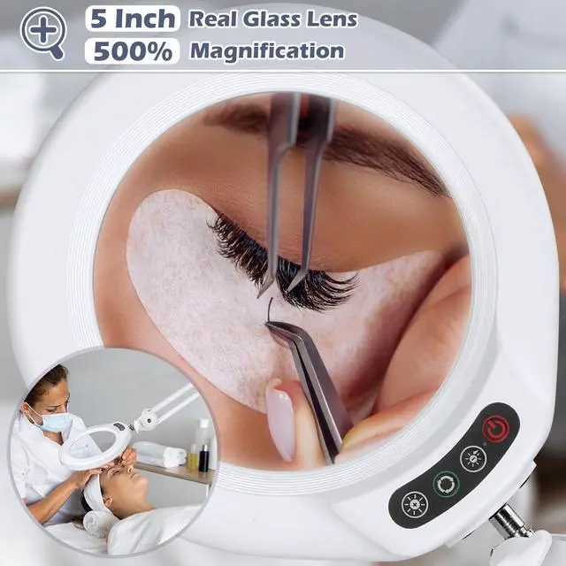 Alt view image 3 of 7 - 5X Magnifying Glass with Light and Stand, Veemagni 2,200 Lumens Magnifying Floor lamp with 5 Wheels Rolling Base, LED 5 Color Modes, Stepless Dimmable Lighted Magnifier for Esthetician, Facials, Salon
