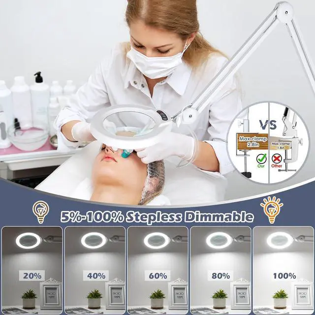 Alt view image 6 of 7 - 5X Magnifying Glass with Light and Stand, Veemagni 2,200 Lumens Magnifying Floor lamp with 5 Wheels Rolling Base, LED 5 Color Modes, Stepless Dimmable Lighted Magnifier for Esthetician, Facials, Salon