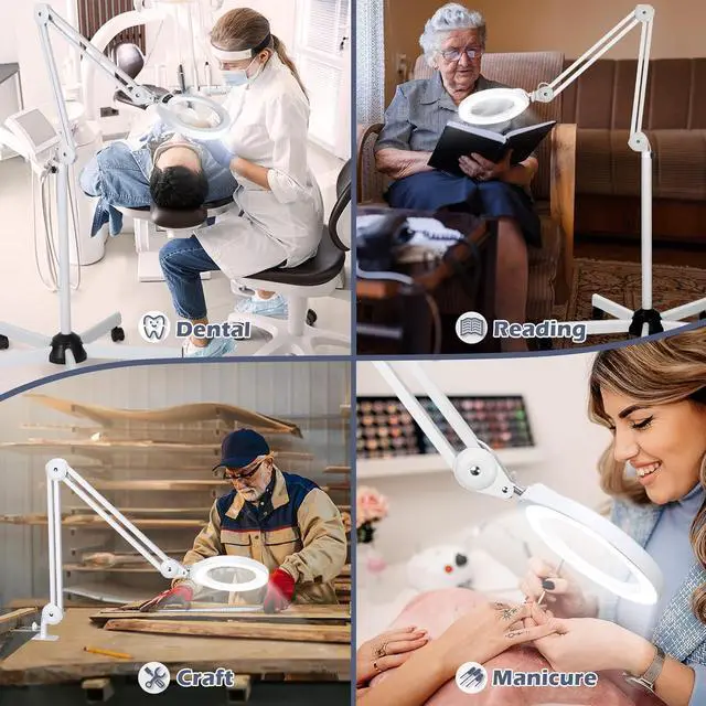 Alt view image 7 of 7 - 5X Magnifying Glass with Light and Stand, Veemagni 2,200 Lumens Magnifying Floor lamp with 5 Wheels Rolling Base, LED 5 Color Modes, Stepless Dimmable Lighted Magnifier for Esthetician, Facials, Salon
