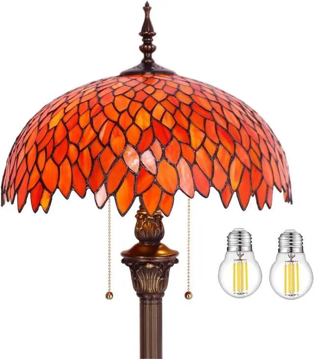Main image of WERFACTORY Tiffany Floor Lamp Red Orange Wisteria Stained Glass Standing Reading Light 16X16X64 Inches Antique Style Pole Corner Lamp Decor Bedroom Living Room Home Office S523R Series