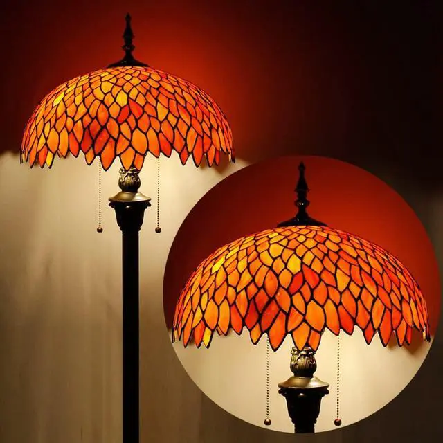 Alt view image 3 of 7 - WERFACTORY Tiffany Floor Lamp Red Orange Wisteria Stained Glass Standing Reading Light 16X16X64 Inches Antique Style Pole Corner Lamp Decor Bedroom Living Room Home Office S523R Series