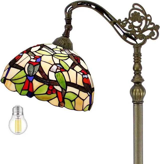 Main image of WERFACTORY Tiffany Floor Lamp Amber Double Birds Stained Glass Arched Lamp 12X18X64 Inches Gooseneck Adjustable Corner Standing Reading Light Decor Bedroom Living Room S805 Series