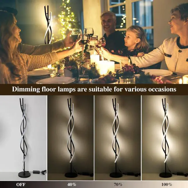 Alt view image 4 of 6 - JUTIFAN Modern Spiral Floor Lamp for Living Room, 48W Dimmable Led Corner Floor Lamp with Remote Control, 53 Inch Black Floor Lamps 3 Color Tall Corner Reading Lamp Standing Floor Lamps for Bedroom