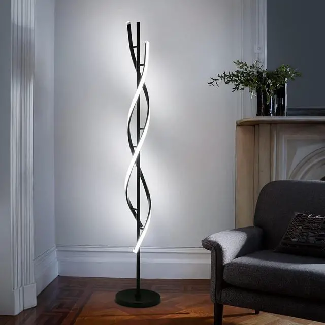 Alt view image 5 of 6 - JUTIFAN Modern Spiral Floor Lamp for Living Room, 48W Dimmable Led Corner Floor Lamp with Remote Control, 53 Inch Black Floor Lamps 3 Color Tall Corner Reading Lamp Standing Floor Lamps for Bedroom
