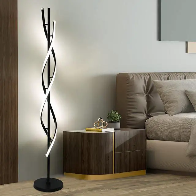 Alt view image 6 of 6 - JUTIFAN Modern Spiral Floor Lamp for Living Room, 48W Dimmable Led Corner Floor Lamp with Remote Control, 53 Inch Black Floor Lamps 3 Color Tall Corner Reading Lamp Standing Floor Lamps for Bedroom