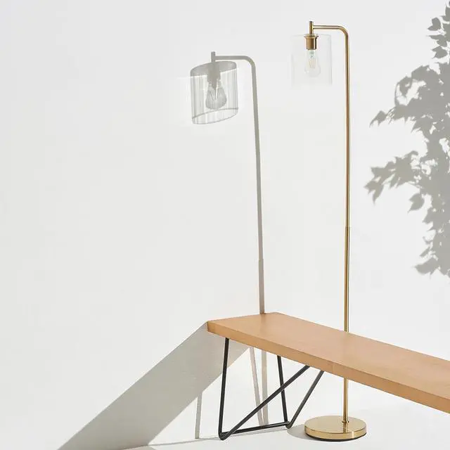 Alt view image 5 of 7 - Brightech Elizabeth LED Floor lamp, Tall Lamp with Glass Shade & Edison Bulb, Industrial Lamp for Living Rooms & Offices, Vintage Standing Lamp for Bedroom in Farmhouse or Rustic Style - Gold