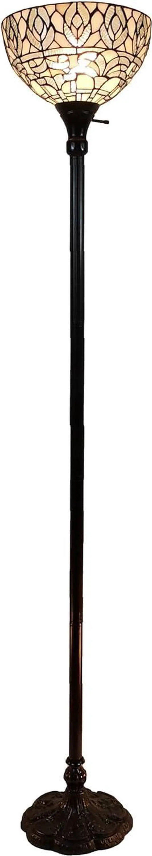 Amora Upright Tiffany Floor Lamp - 72 White Peacock Stained Glass Floor Lamp, image size:640x3593