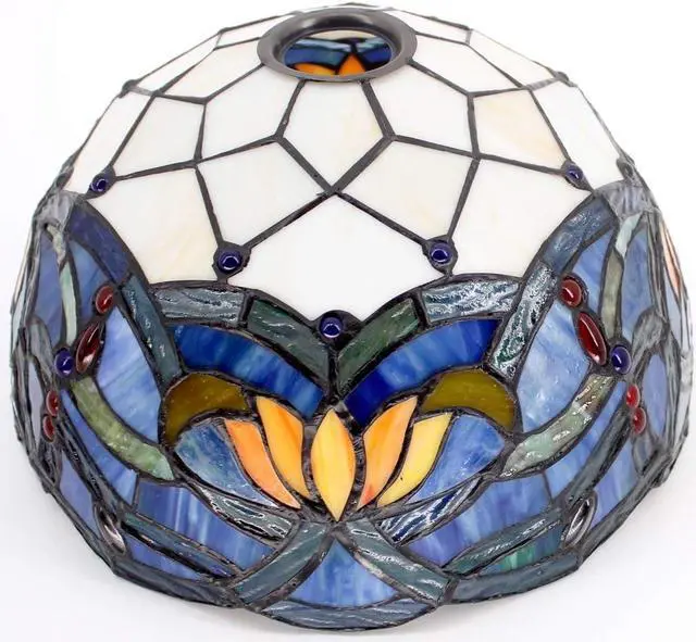 Alt view image 6 of 7 - WERFACTORY Tiffany Floor Lamp Blue Lotus Flower Stained Glass Light 12X12X66 Inches Pole Torchiere Standing Corner Torch Uplight Decor Bedroom Living Room Home Office S220 Series