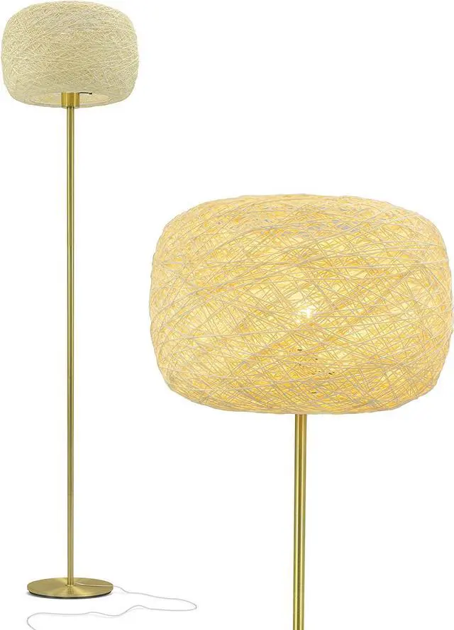 Main image of Brightech Rowan Elegant Floor Lamp  Modern Unique Thread Shade Matches Boho, and Mid-Century Décor  Free Standing LED Light for Living Rooms and Bedrooms  Tall Indoor Lamp Gets Compliments - Brass