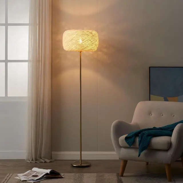 Alt view image 3 of 7 - Brightech Rowan Elegant Floor Lamp  Modern Unique Thread Shade Matches Boho, and Mid-Century Décor  Free Standing LED Light for Living Rooms and Bedrooms  Tall Indoor Lamp Gets Compliments - Brass