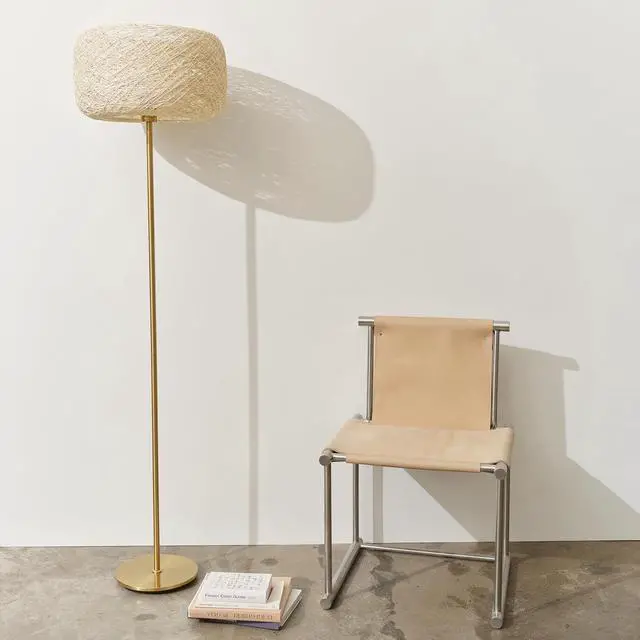 Alt view image 2 of 7 - Brightech Rowan Elegant Floor Lamp  Modern Unique Thread Shade Matches Boho, and Mid-Century Décor  Free Standing LED Light for Living Rooms and Bedrooms  Tall Indoor Lamp Gets Compliments - Brass