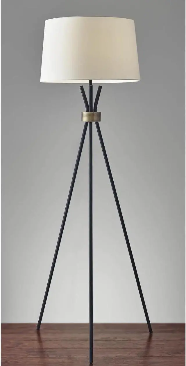 Alt view image 2 of 4 - Adesso 3835-01 Benson Floor Lamp, 60 in., 150W Incandescent, Equivalent CFL, Black w/Antique Brass Accent, 1 Tripod Lamp