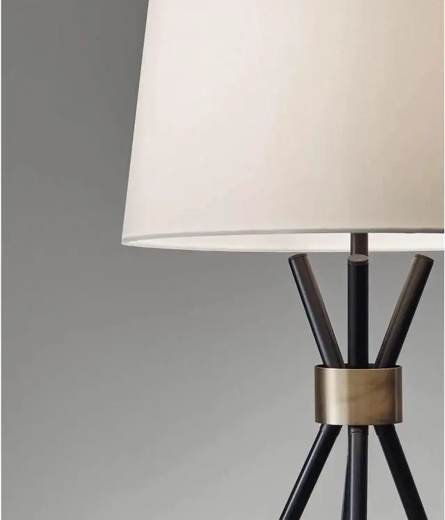 Alt view image 3 of 4 - Adesso 3835-01 Benson Floor Lamp, 60 in., 150W Incandescent, Equivalent CFL, Black w/Antique Brass Accent, 1 Tripod Lamp