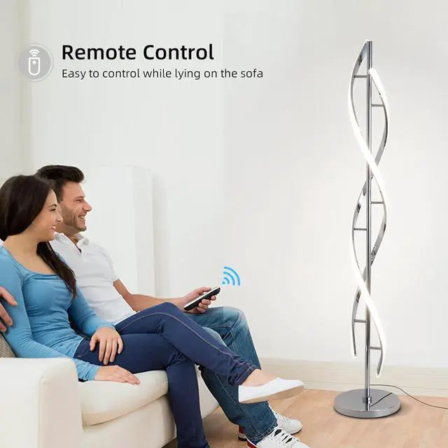 Alt view image 6 of 7 - LED Modern Floor Lamp for Living Room, 40W 3 Colors Stepless Dimmable and Color-Changing Bright Floor Standing Lamp,60" Unique Spiral Floor Tall Lamp for Bedroom Office with Remote,Chrome