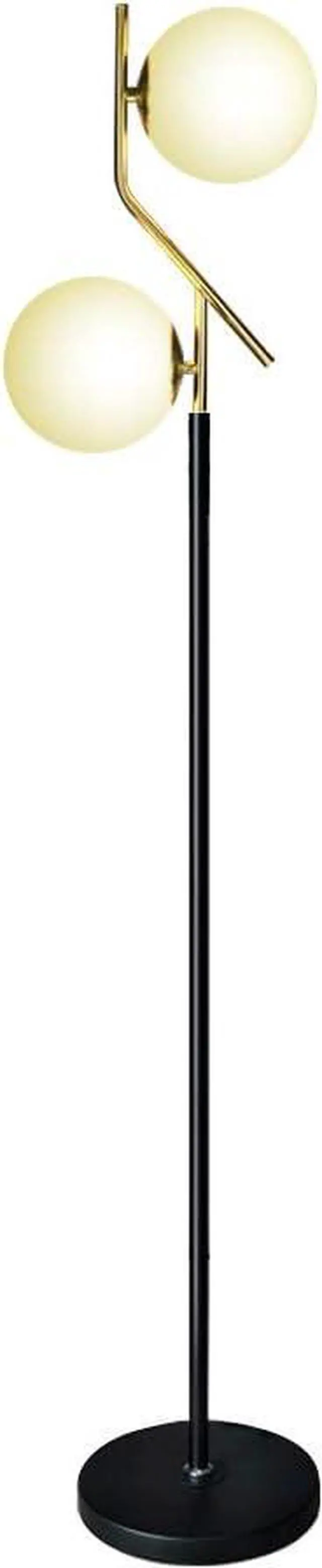 Main image of Hsyile Lighting KU300208 Modern Style Two Milky White Glass Orbs and Brass Finish Floor Lamp for Living Room,Bedroom,Office,Hotel,Light Pole and Base Black Finish