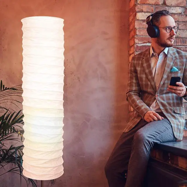 Alt view image 3 of 7 - STOBOK Paper Floor Lamp Shades Light Japanese Style Standing Lamp Table Light Cover Barrel Chandelier Protector for Living Room Home Hotel