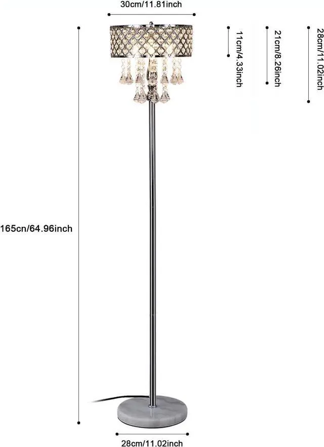 Alt view image 2 of 7 - Hsyile KU300256 Mini European Crystal Floor Lamp for Living Room,Bedroom,Office,Chrome Finish,3 Lights