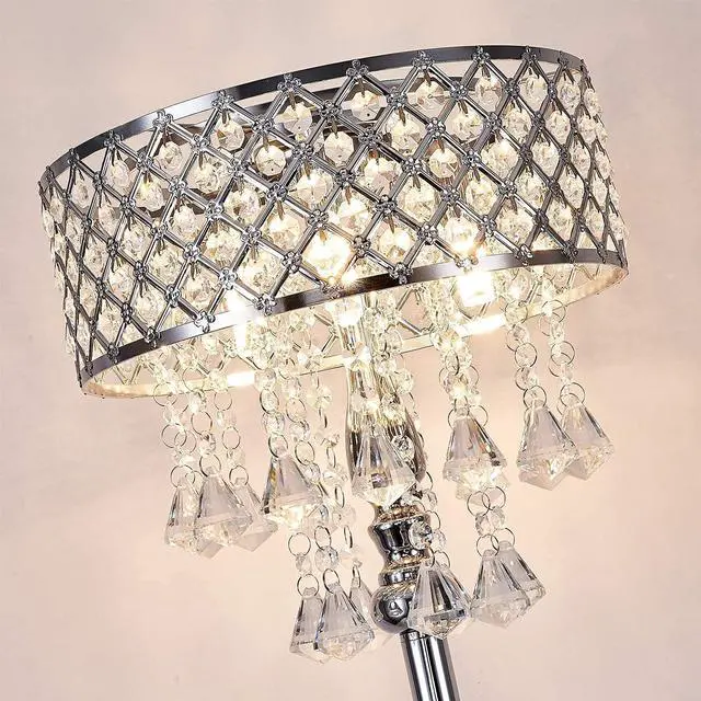 Alt view image 3 of 7 - Hsyile KU300256 Mini European Crystal Floor Lamp for Living Room,Bedroom,Office,Chrome Finish,3 Lights
