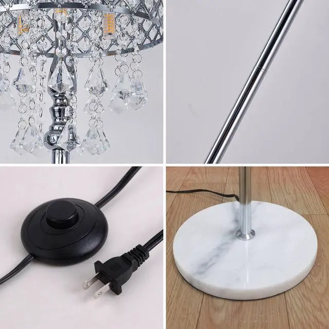 Alt view image 7 of 7 - Hsyile KU300256 Mini European Crystal Floor Lamp for Living Room,Bedroom,Office,Chrome Finish,3 Lights