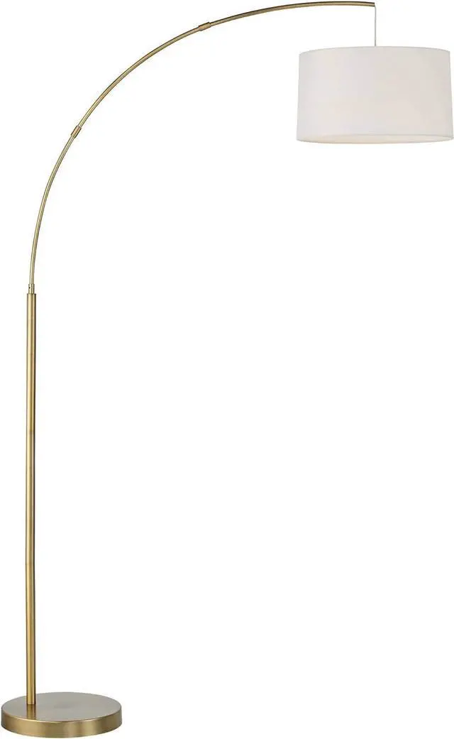 Alt view image 2 of 7 - 360 Lighting Cora Modern Mid Century Arc Floor Lamp Standing 72" Tall Classic Brass Gold White Linen Drum Shade Decor for Living Room Reading Bedroom Office House Home Decor