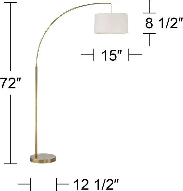 Alt view image 4 of 7 - 360 Lighting Cora Modern Mid Century Arc Floor Lamp Standing 72" Tall Classic Brass Gold White Linen Drum Shade Decor for Living Room Reading Bedroom Office House Home Decor