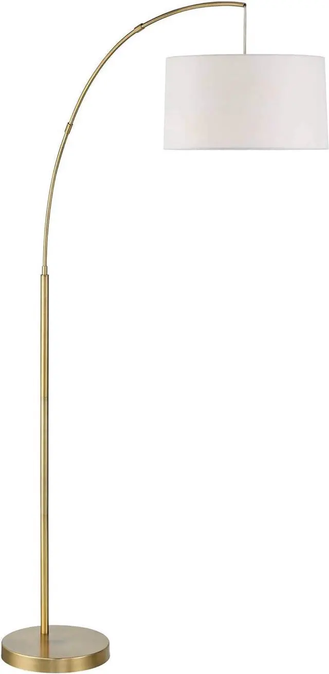 Alt view image 6 of 7 - 360 Lighting Cora Modern Mid Century Arc Floor Lamp Standing 72" Tall Classic Brass Gold White Linen Drum Shade Decor for Living Room Reading Bedroom Office House Home Decor