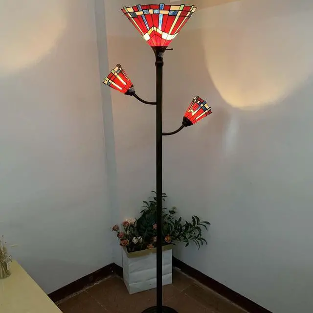 Alt view image 3 of 7 - Bieye L10835 Mission Tiffany Style Stained Glass Floor Lamp for Reading Working Decorating, 3-Lights, 70 inches Tall