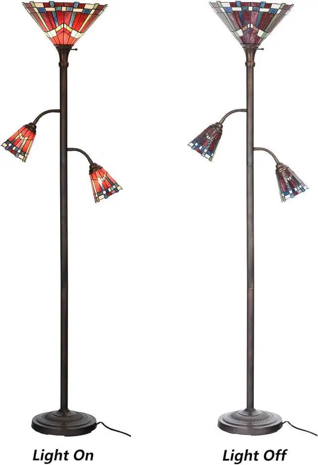 Alt view image 2 of 7 - Bieye L10835 Mission Tiffany Style Stained Glass Floor Lamp for Reading Working Decorating, 3-Lights, 70 inches Tall