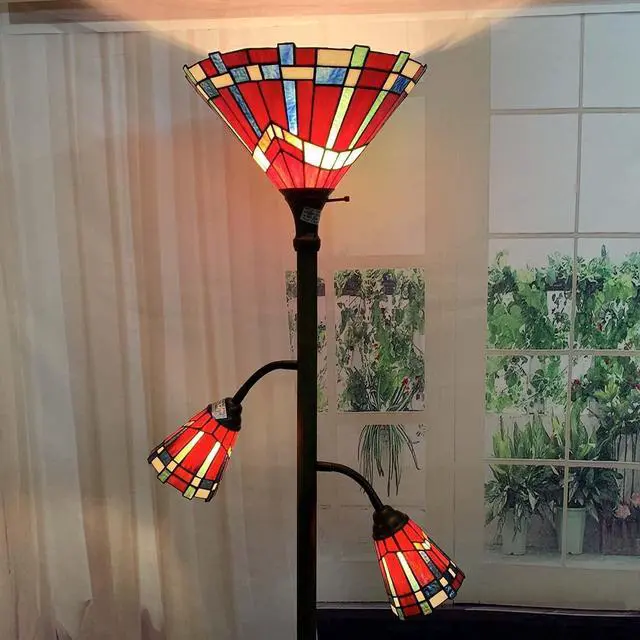 Alt view image 4 of 7 - Bieye L10835 Mission Tiffany Style Stained Glass Floor Lamp for Reading Working Decorating, 3-Lights, 70 inches Tall