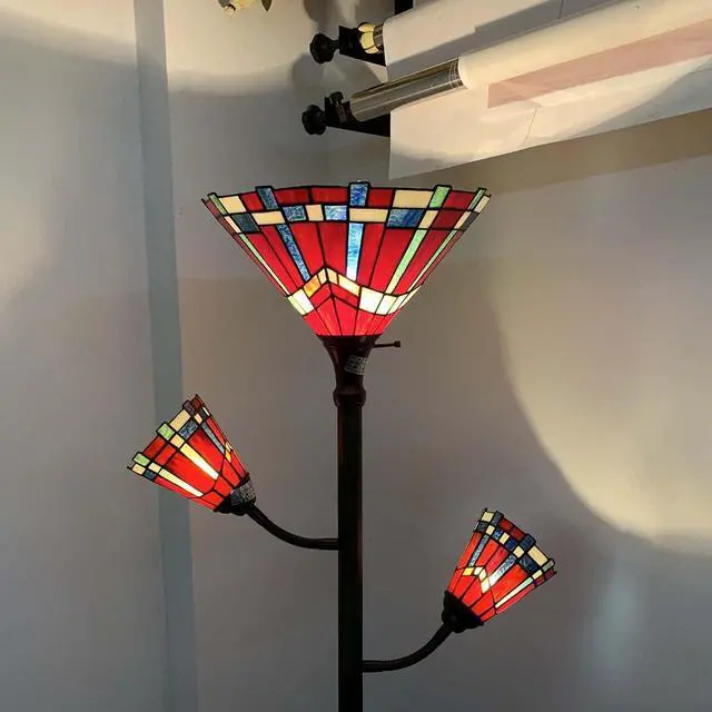 Alt view image 5 of 7 - Bieye L10835 Mission Tiffany Style Stained Glass Floor Lamp for Reading Working Decorating, 3-Lights, 70 inches Tall