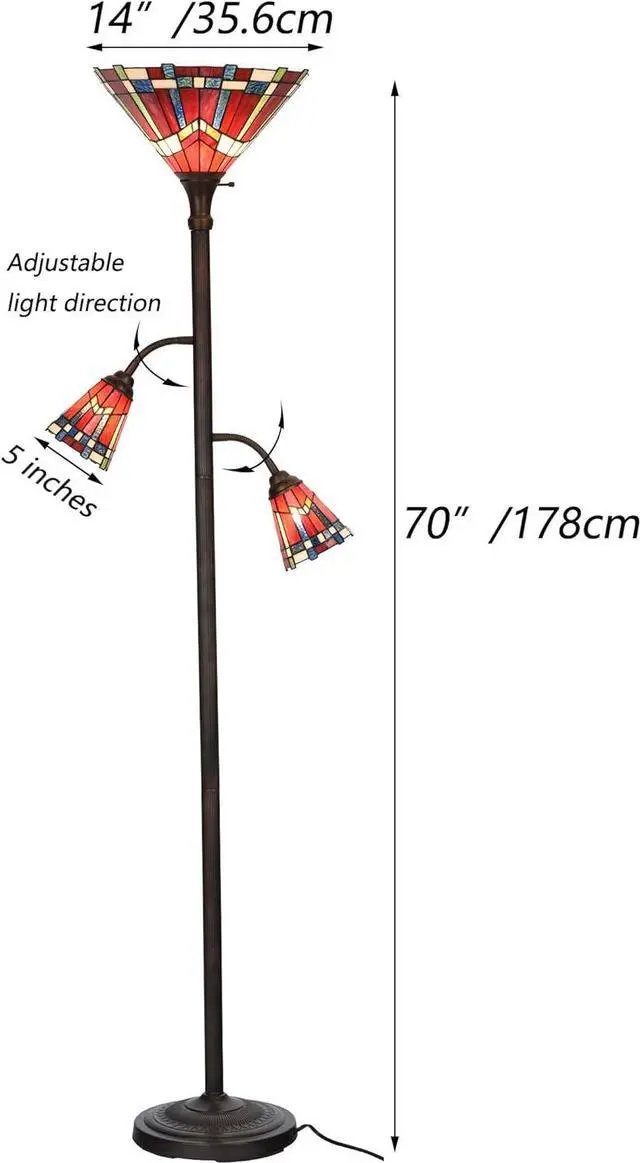 Alt view image 6 of 7 - Bieye L10835 Mission Tiffany Style Stained Glass Floor Lamp for Reading Working Decorating, 3-Lights, 70 inches Tall
