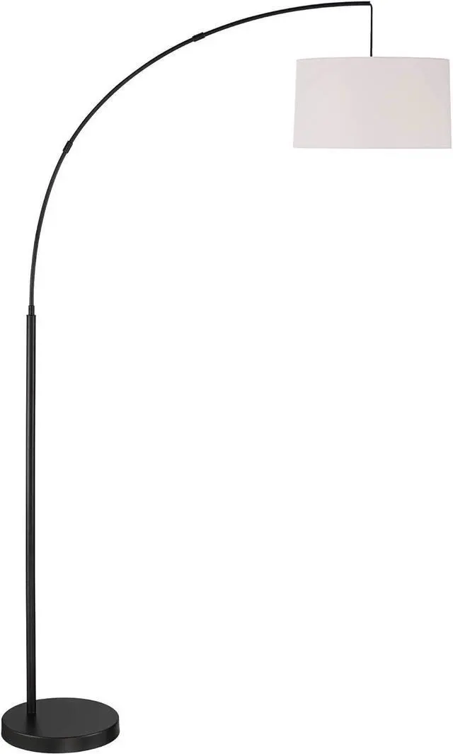 Alt view image 2 of 7 - 360 Lighting Cora Mid Century Modern Arc Floor Lamp 72" Tall Black Metal White Linen Fabric Drum Shade Decor for Living Room Reading House Bedroom Home Office House