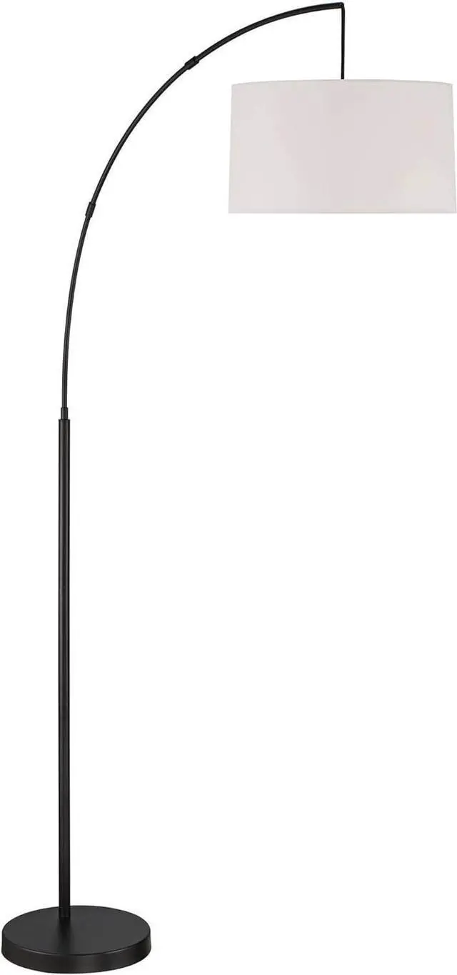 Alt view image 6 of 7 - 360 Lighting Cora Mid Century Modern Arc Floor Lamp 72" Tall Black Metal White Linen Fabric Drum Shade Decor for Living Room Reading House Bedroom Home Office House